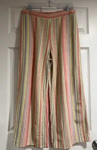 Coldwater Creek Linen Pants Womens Large Petite Multicolor Striped Wide Leg Boho - Picture 1 of 11