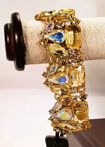 J CREW Gold Bracelet Crystal Stones Citron Clear Frost Iridescent NWT - Picture 1 of 6