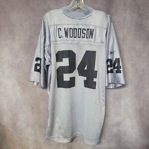 Vintage Reebok NFL Oakland Raiders Charles Woodson 24 Silver Jersey Mens XL