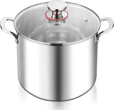 12-Quart Stainless Steel Stock Pot, 18/10 Visible Lid, Dishwasher Safe, Durable - Image 1 of 4