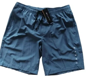 mens board shorts 36 Mid Length Short Strecth Pockets Tie Blue NWT Swim Shorts - Picture 1 of 5