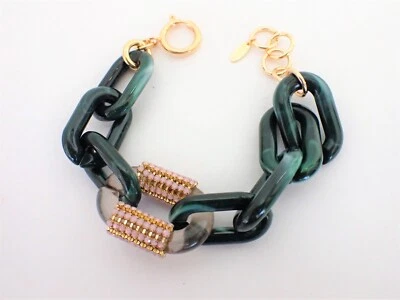 Pulsera Anthropologie Serefina de eslabones de cadena de resina verde y transparente con estrás rosa Foto 1 de 4