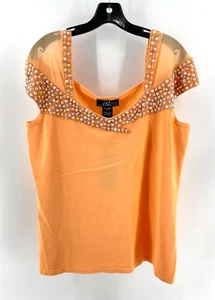 NWT Midnight Velvet Orange Faux Pearl Rhinestone Sleeveless Top Shirt Size 1X - Picture 1 of 15