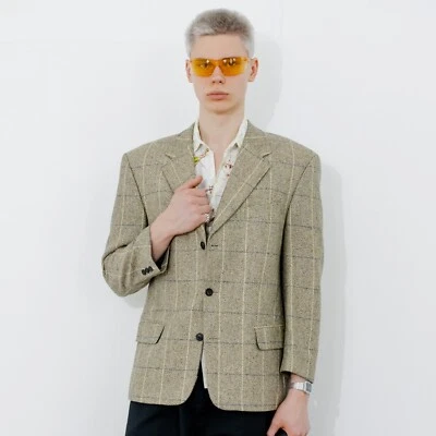 90's Vintage Licona classy plaid blazer in pastel yellow & blue - Image 1 of 4