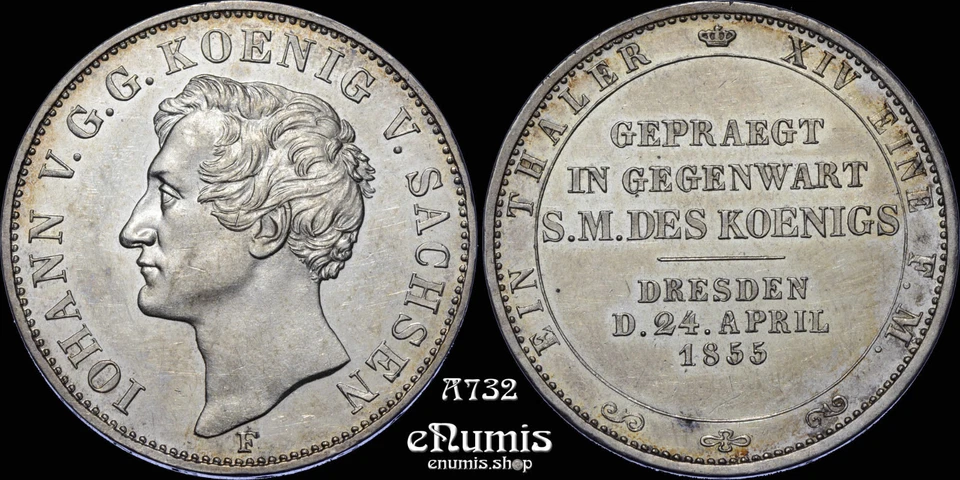 Germany, Saxony, Johann, Taler 1855, Mint visit, proof-like, aUNC - Image 1 of 4