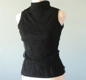 KUXO Sweater Black Lace Wool Blend Size Small Vintage 90s Sleeveless - Picture 1 of 23