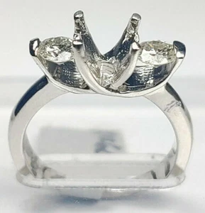 14k White Gold Semi Mount Diamond Three Stone Engagement Ring 0.60 Ctw - Picture 1 of 2