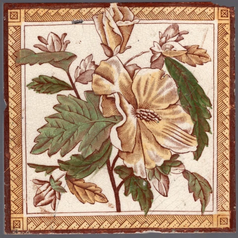 T & R Boote - c1885 - Hibiscus Flower - Antique Victorian Aesthetic Tinted Tile Cover