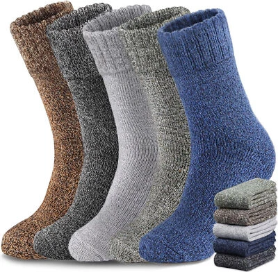 5 Pairs Winter Nordic Wool Blend Cashmere Thick Warm Knitted Thermal Crew Socks