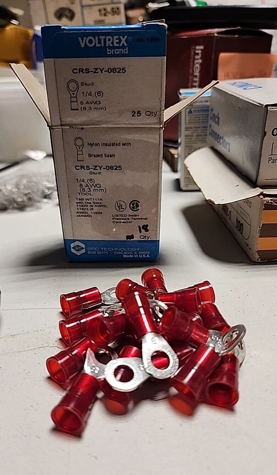 18 Pc. VOLTREX BRAND CRS-ZY-0825 Tongue T.  Stud 1/4 (6) 8AWG (8.3 mm) [RC 6-2]  - Image 1 of 4