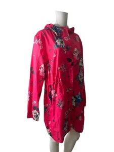 Joules Jacket Rain Coat Size 18 Women EU46 Pink Floral Hooded Zip Pockets Midi - Picture 1 of 11