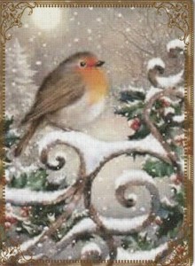 Modern Wide Linen Xmas P38 Robin Near Iron Fence Swap Playing Card