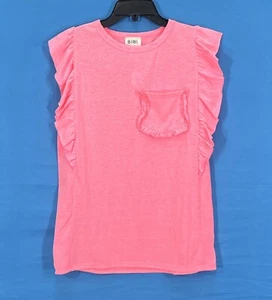T-SHIRT TOP BIBI rosa fluo maglia leggera 1 tasca RUFFLED senza maniche nuova con etichette XL - Foto 1 di 5