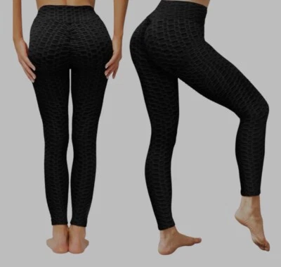 Legging TikTok Negro Pequeño Tejido Gofre Elástico Scrunch Botín Ropa Activa Modelador Foto 1 de 4