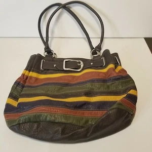 Damen Umhängetasche Markenlos Braun Bunt Vinyl 3 Innentaschen - Bild 1 von 3