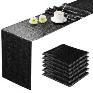 Sequin Table Runners 72 Inches Long Black Glitter Table Runner for Party Wedd... - Picture 1 of 9