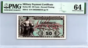 Series 481, 50 Cents 2nd Printing Military Payment (MPC) PMG 64 Pick S834-2 - Picture 1 of 13