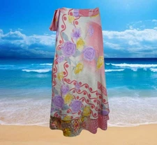 Womens Maxi Wrap Skirts, "Main Attraction" Vintage Silk Skirt, Pink   One size