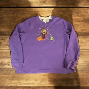 Vintage weißer Hirsch Größe Large Sweatshirt Oberteil Damen lila Halloween Hexe Katze - Bild 1 von 8