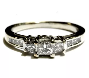 Anillo de compromiso de oro blanco 14k 1ct princesa diamante 3 piedras 4,2g damas - Imagen 1 de 9