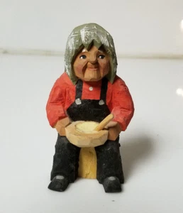 Vintage fold art Hand Carved Figure Lady with bowl  - Picture 1 of 4
