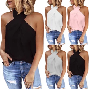 Women's Halter Sleeveless Tank Vest Tops T-Shirts Loose Tee Blouse Casual Summer - Picture 1 of 9