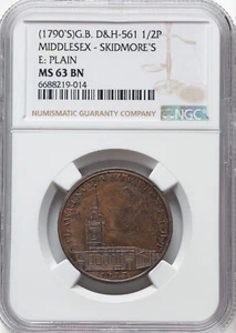 Great Britain - 1790's Middlesex Skidmore's 1/2 Penny Token - NGC MS63 BN - Picture 1 of 2