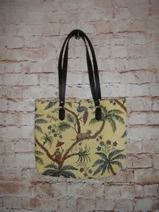 Embroidered Fabric Women's Tote Purse Peacock Monkey Lion Jungle Theme - Picture 1 of 4
