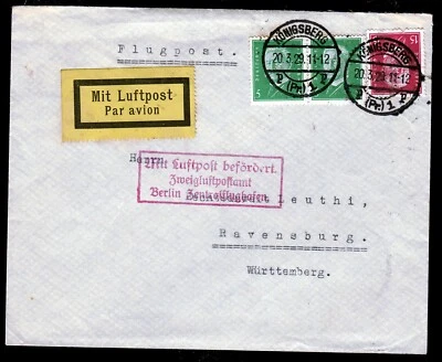 DR 411,414,  Luftpostbrief Berlin-Zentralflughafen ab Königsberg 20.3.29 - Bild 1 von 2