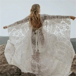 Boho Maternity Dress For Photo Shoot Outfit Pregnant Women's Fluffy Lace Dress - Picture 1 of 8