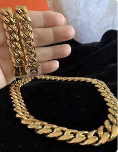 Gravierte Italien 18k Gold Filled Miami Cuban 22" Kette 12mm Halskette, Herren Glieder., - Bild 1 von 3