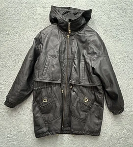 Vintage 90s GIII Leather Jacket Coat Hooded Parka Full Zip Men’s XL/XG Vented - Bild 1 von 16