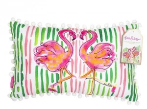 NEU LILLY PULITZER Rosa Flamingo Dekokissen Bommel 20x12 Indoor Outdoor Tropic - Bild 1 von 10