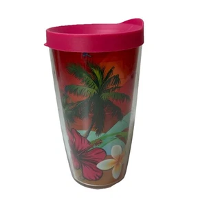 Tervis Thermobecher mit Deckel tropisch rot Hibiskus Palmen 16 Unzen Pool Strand - Bild 1 von 5