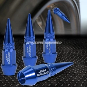 4PCS ALUMINUM WHEEL TIRE RIM AIR PORT DUST COVER VALVE CAP SPIKY SET 45MM BLUE - Picture 1 of 5