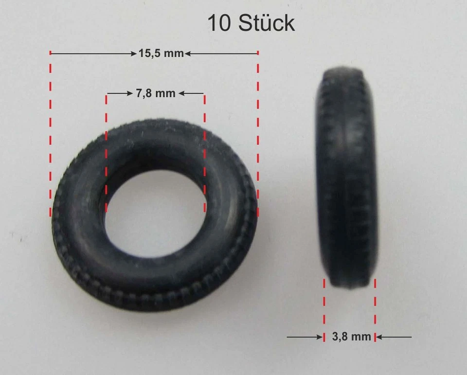 10 x Reifen 1/43 Gummi ø= 15,5 x 7,8 x 3,8mm Reifen:60er-70er schwarz Bausatz - Bild 1 von 1