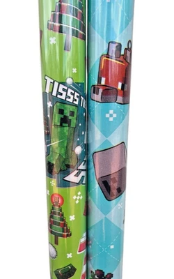 2 Rolls Minecraft Creeper Christmas Gift Wrapping Paper 45 sq ft Total - Image 1 of 3