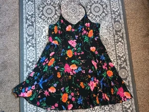 Old Navy Dark Floral Cami Skater Dress XXL Bird Butterfly Whimsical Fairy Travel - Picture 1 of 13