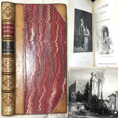 1871 IVANHOE SIR WALTER SCOTT LEATHER ILLUS MEDIEVAL ENGLAND WITCH JEW CHRISTIAN Foto 1 de 4