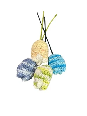 NUEVO Hecho a mano ganchillo flores artificiales tallo largo 4 TULIP hilo de algodón Foto 1 de 4