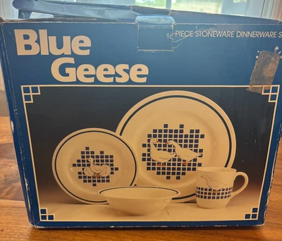 Blue Goose Geese Duck Dishes Set Mount Clemens New Service 4 - 16 Pc - Image 1 of 4