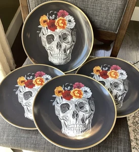 Juego de 4 Platos de Cena Corona Rosas Calavera Estudio Verde Cosecha Negro - Imagen 1 de 4