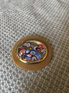 Vintage große florale Millefiori Brosche mehrfarbig goldfarben Mesh/polierte Fassung D - Bild 1 von 7
