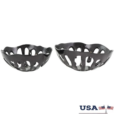 Juego de cuencos decorativos redondos de aluminio negro marco abierto diseño moderno uso en interiores Foto 1 de 4