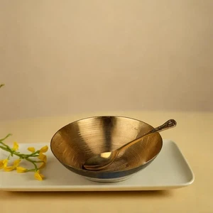 Kansa Bowl (Tansli) with Spoon 6-Inch Set - Pure Bronze, Ideal Gift for All O... - Picture 1 of 9