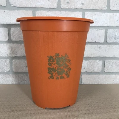 Cubo de basura de plástico vintage Orange Ivy MCM retro Groovy años 70 Foto 1 de 4