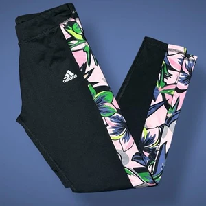 Leggings Adidas Ragazza Tg 14 Nero Rosa Verde Floreale Sportivo - Foto 1 di 9