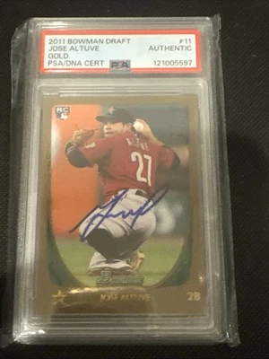 Jose Altuve RC 签名 2011 年 Bowman Gold 签名 PSA 亲笔签名新秀名人堂? — 第 1/3 张图片