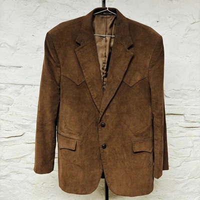 Circle S 46 R 棕色灯芯绒西部 Yoke 开衫肘贴夹克运动外套 — 第 1/4 张图片