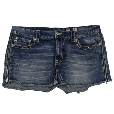 Pantalones cortos Miss Me tiro bajo para mujer 34 cremallera lateral bandera americana estrás dobladillo deshilachado Foto 1 de 4